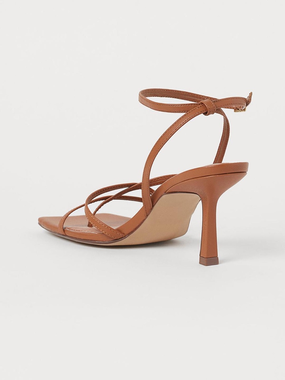 Tan Strappy Ankle Tie High Heel Sandals